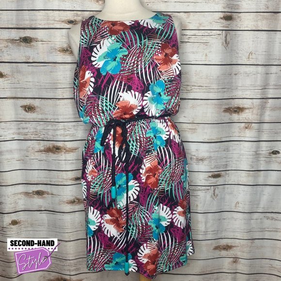 Paper Doll Tropical Sleeveless Dress with Rope Belt - Picture 1 of 3